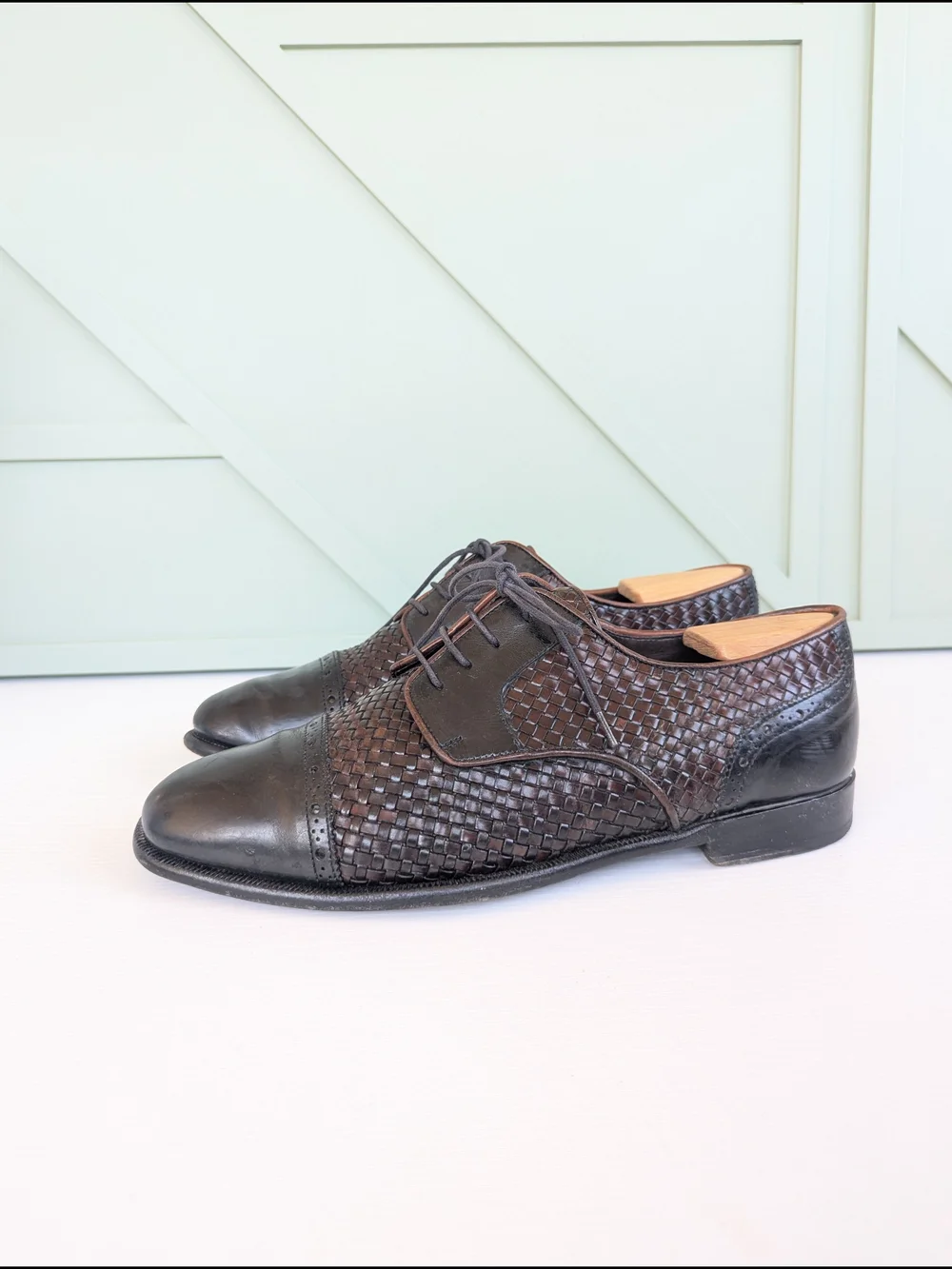Men's Woven Leather Derby Shoes - Brown/Black